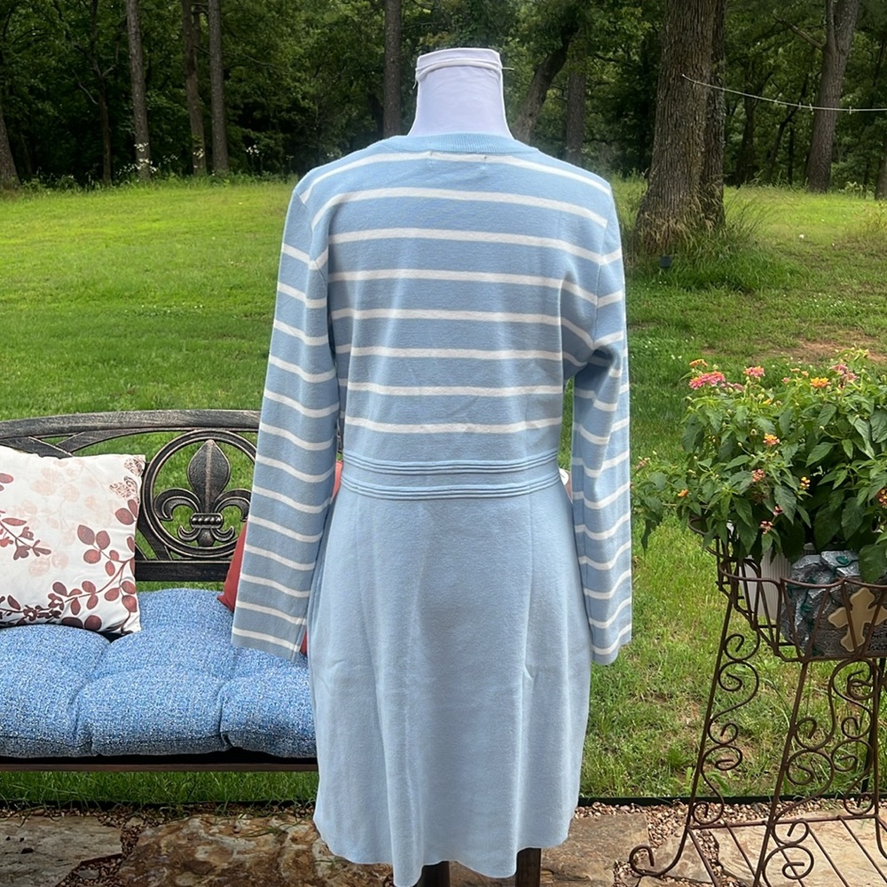 NWT MEROKEETY ELEGANT BLUE STRIPED SWEATER DRESS ……728 - Picture 8 of 10